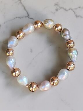 🦪 Honora Ming Pearl And Rose Gold Beaded Bracelet With Magnetic Clasp